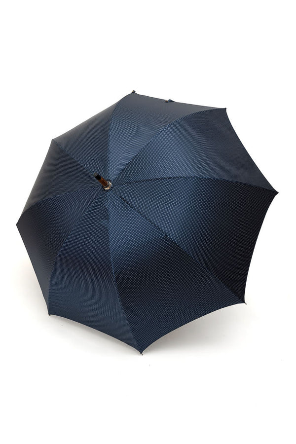 Mario Talarico blue umbrella with white polka dots in hickory wood
