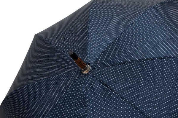 Mario Talarico blue umbrella with white polka dots in hickory wood