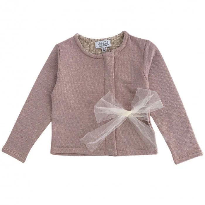 CARDIGAN SWEATSHIRT PINK TULLE BOW