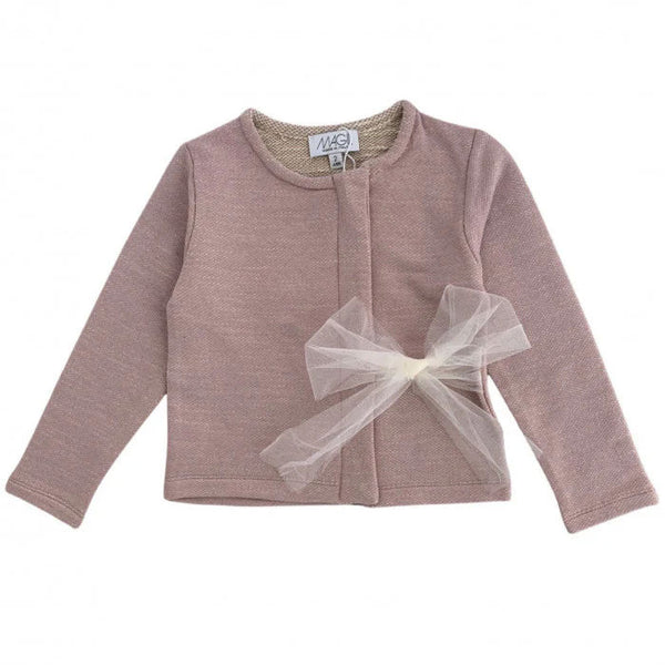 CARDIGAN SWEATSHIRT PINK TULLE BOW