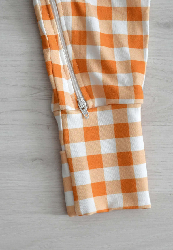 Tutina con zip in bambù - Foglie d'autunno - Palloncino blu