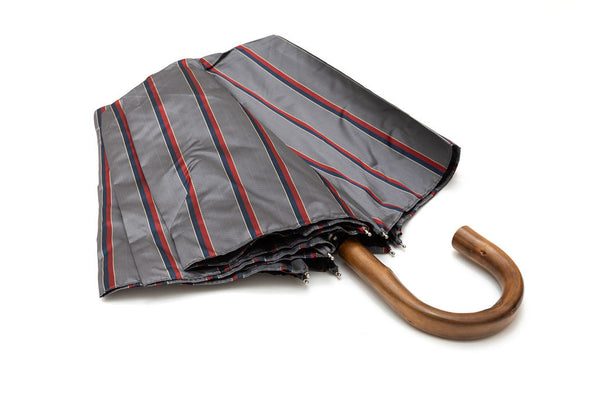 Mario Talarico grey striped folding umbrella with chestnut handle