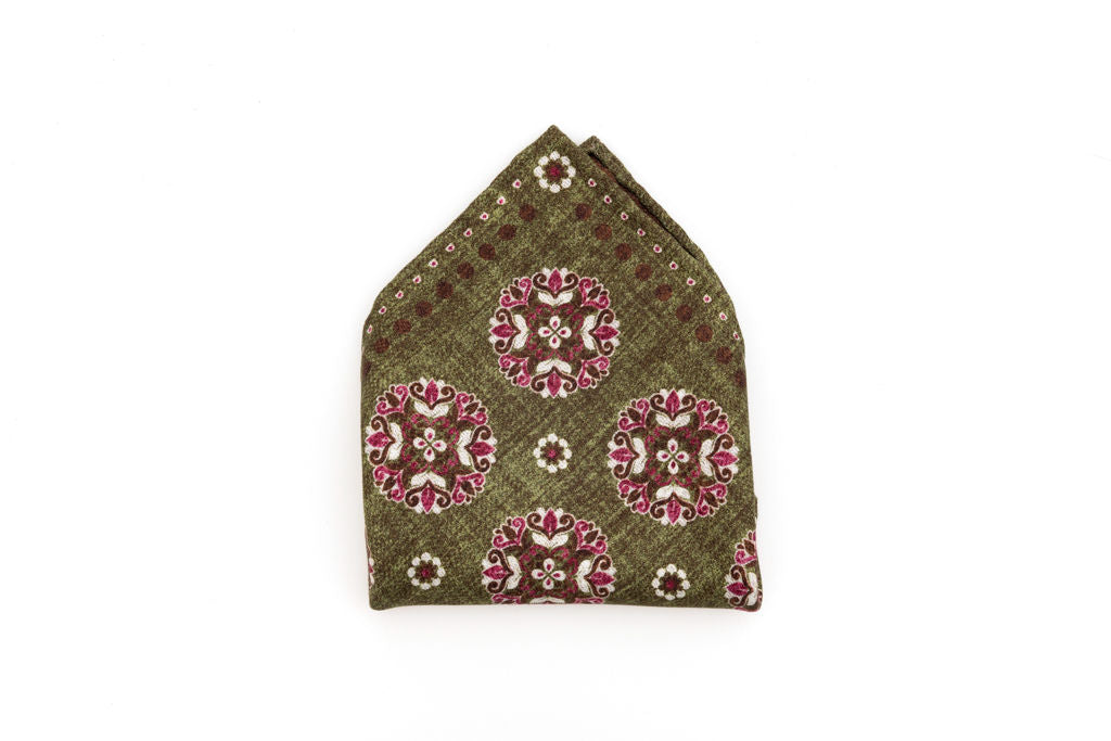 Green clutch bag with geometric pattern pure silk