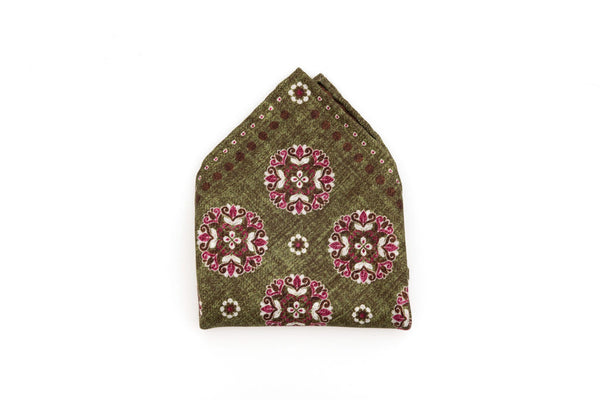 Green clutch bag with geometric pattern pure silk