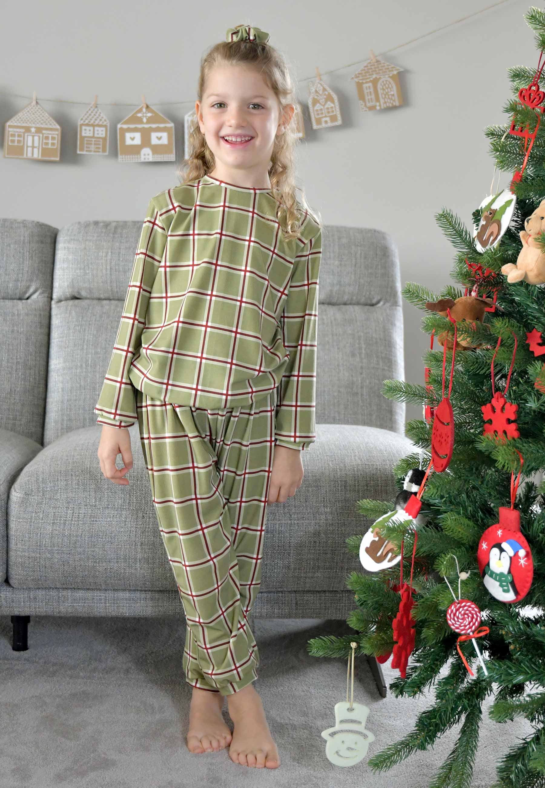 Pigiama due pezzi in bambù - Tartan Natale verde muschio - Palloncino blu
