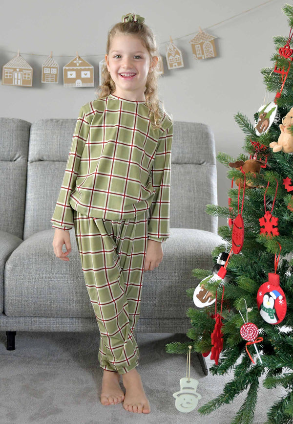 Pigiama due pezzi in bambù - Tartan Natale verde muschio - Palloncino blu