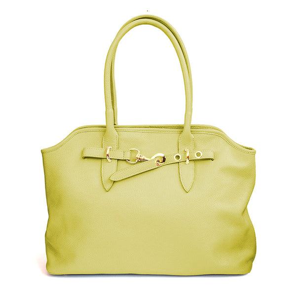 NORA - Shopping con fibbia in pelle limone