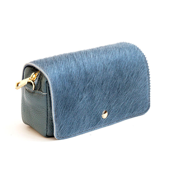 PONY - Leather and ponyskin handbag in aviation color