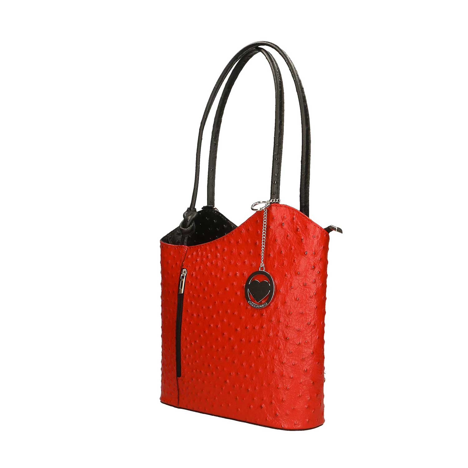 Women's Ostrich Print Leather Shoulder Bag - Cancun 3005. 