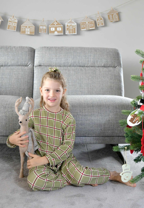 Pigiama due pezzi in bambù - Tartan Natale verde muschio - Palloncino blu