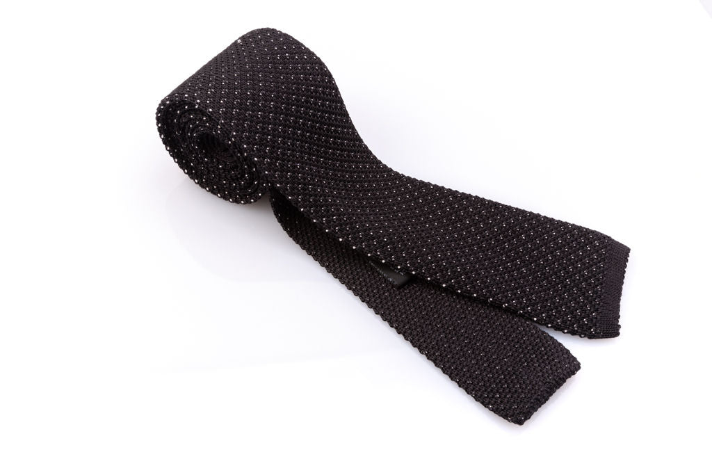 Pure black silk tricot tie