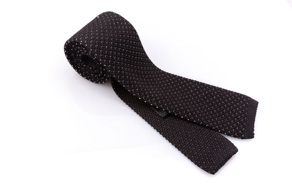Pure black silk tricot tie