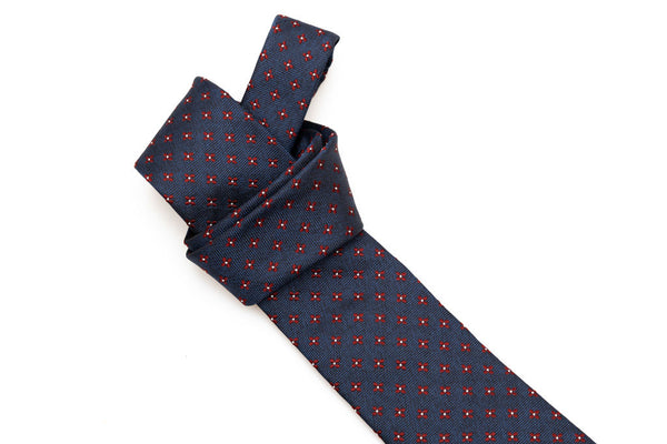 Blue base tie with floral geometry pure silk