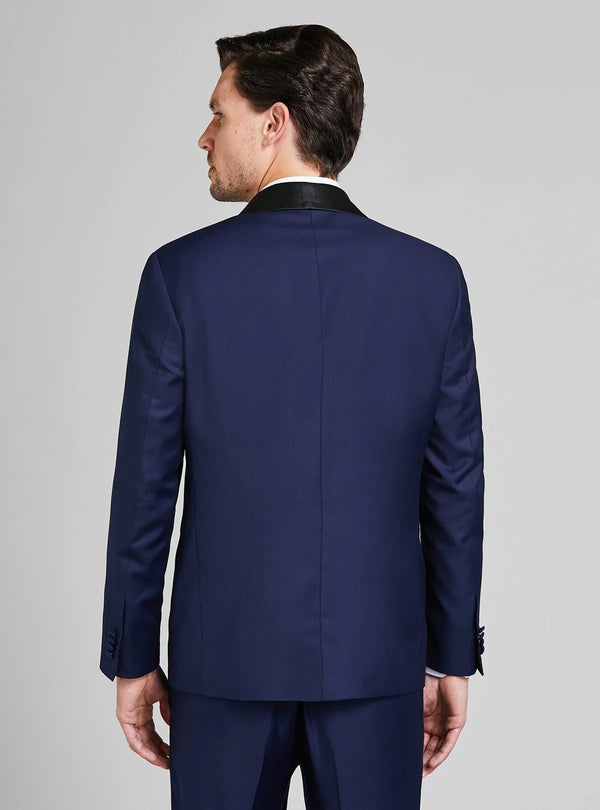 Blue formal dress with shawl lapel