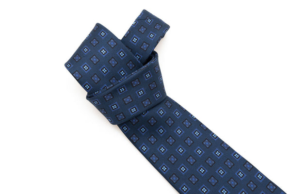 Blue tie with light blue geometric pattern pure silk