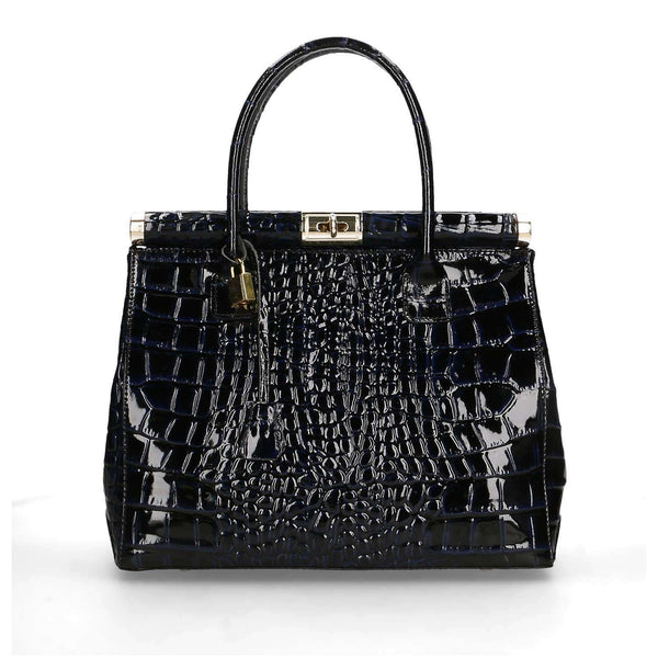 Women's Handbag in Glossy Crocodile Print Leather - Florence 7742. 