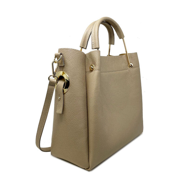 Large Women's Handbag in Dollaro Leather with Metal Handles - Bologna 34023.