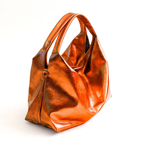 ELSA M - Orange laminated leather bag