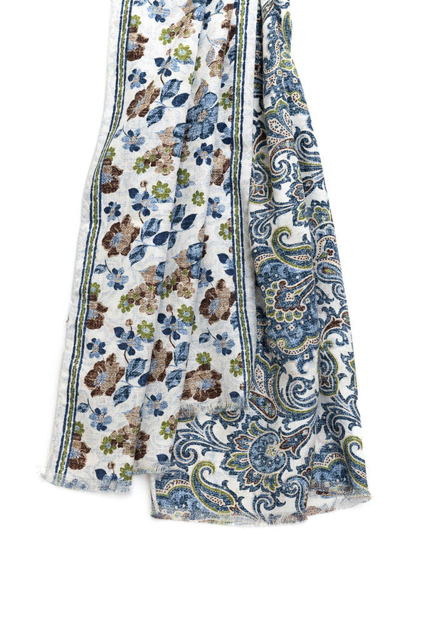 Double-face scarf with floral pattern in pure silk