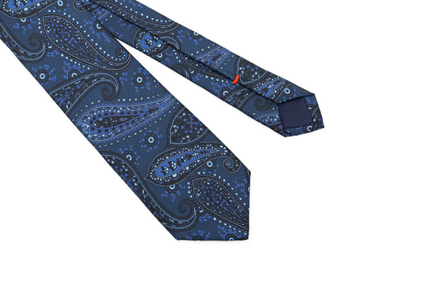 Navy blue tie in light blue pattern pure silk