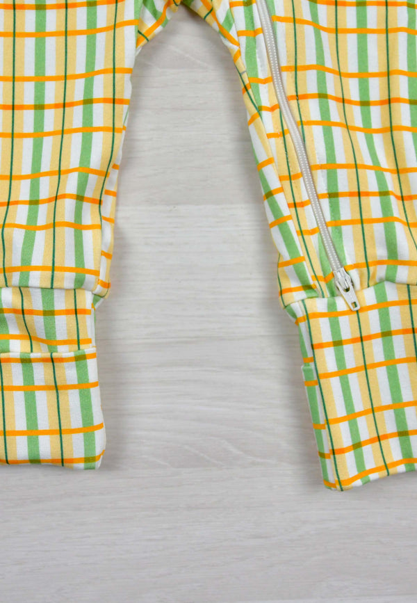 Bamboo Zip Up Romper - Flower Meadow Tartan - Blue Balloon