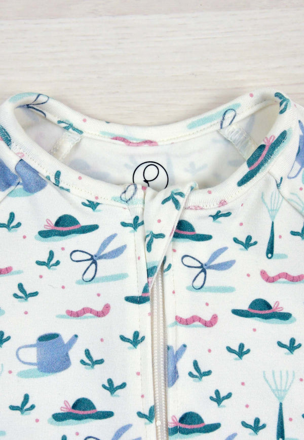 Bamboo Zip Up Romper - In the Garden - Blue Balloon