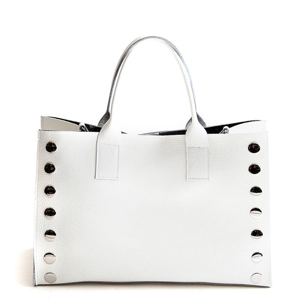 SAM BIG - White Leather Studded Shopping Bag