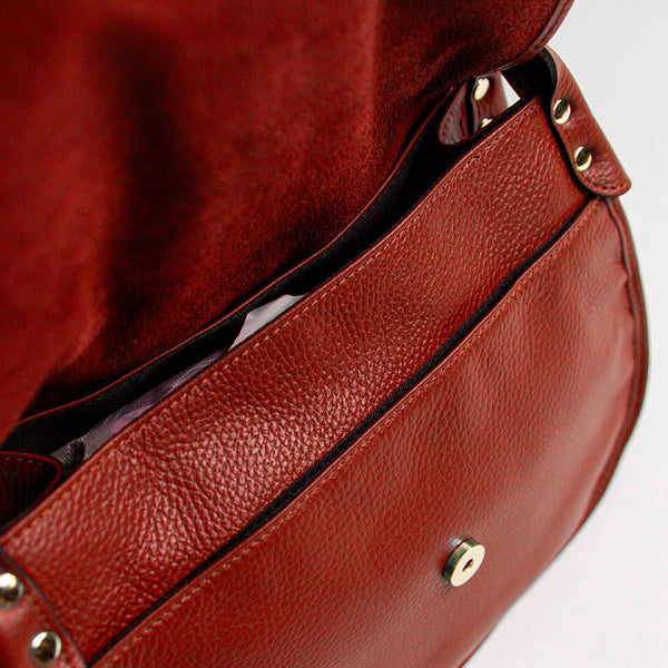 SADDLE - ruby ​​leather and suede messenger bag