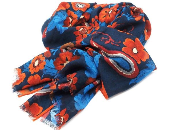 Blue fantasy scarf in pure wool
