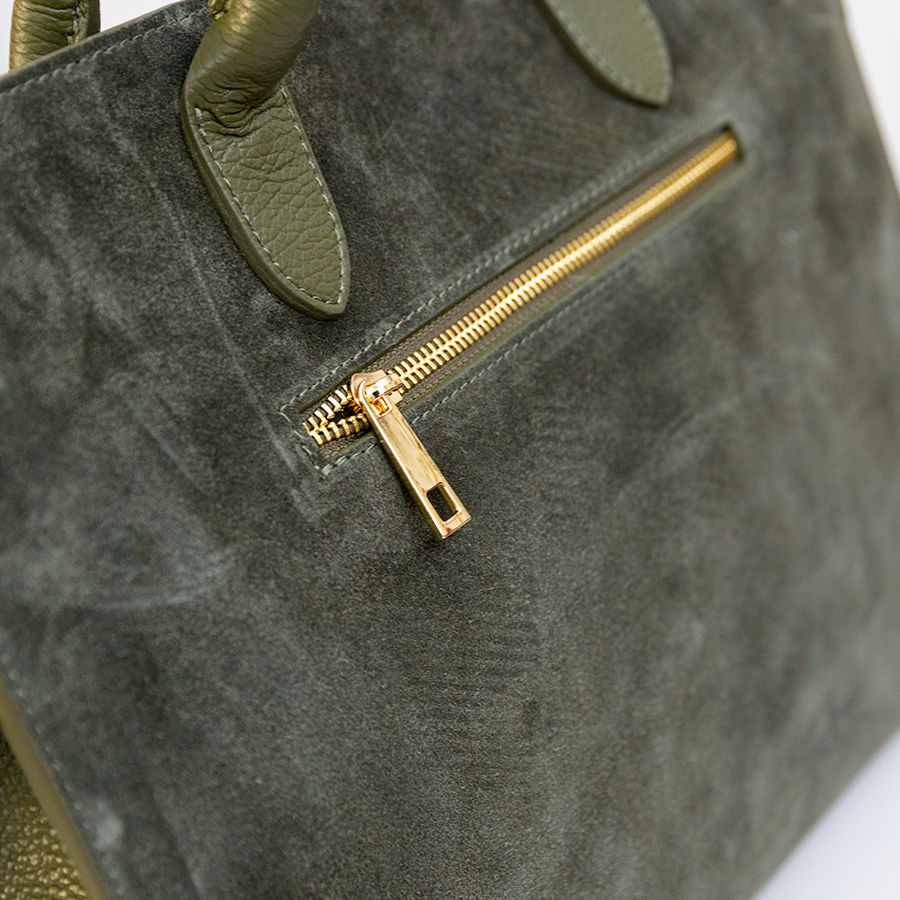 AGATA - Tote in pelle e camoscio verde oliva