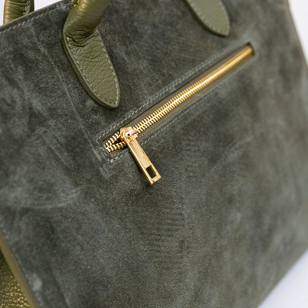 AGATA - Tote in pelle e camoscio verde oliva