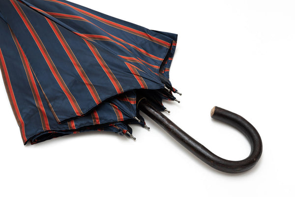 Mario Talarico umbrella blue with red and brown stripes in chestnut wood