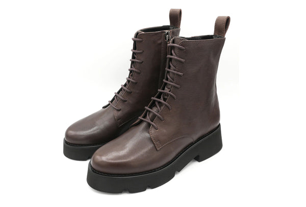 Carla Lace-up Ankle Boot Dark Brown Leather