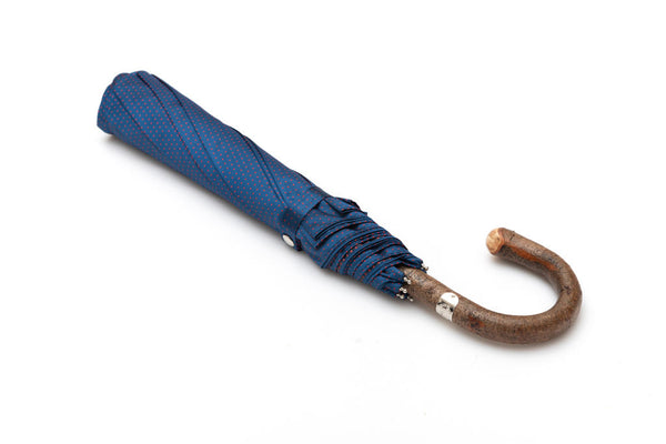 Mario Talarico folding umbrella blue with polka dots and elm handle