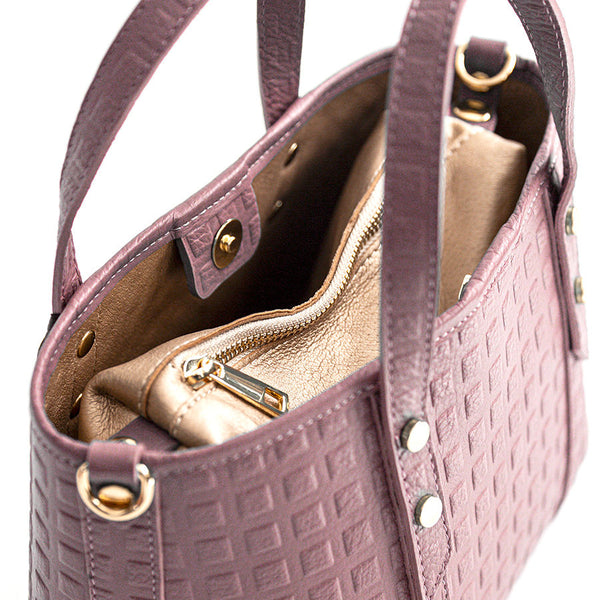 SQUARE TOTE - Mauve Laser Leather Bag