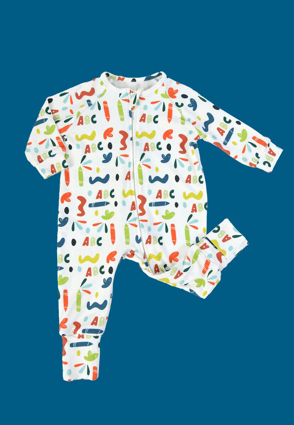 Bamboo Zip Up Romper - ABC - Blue Balloon