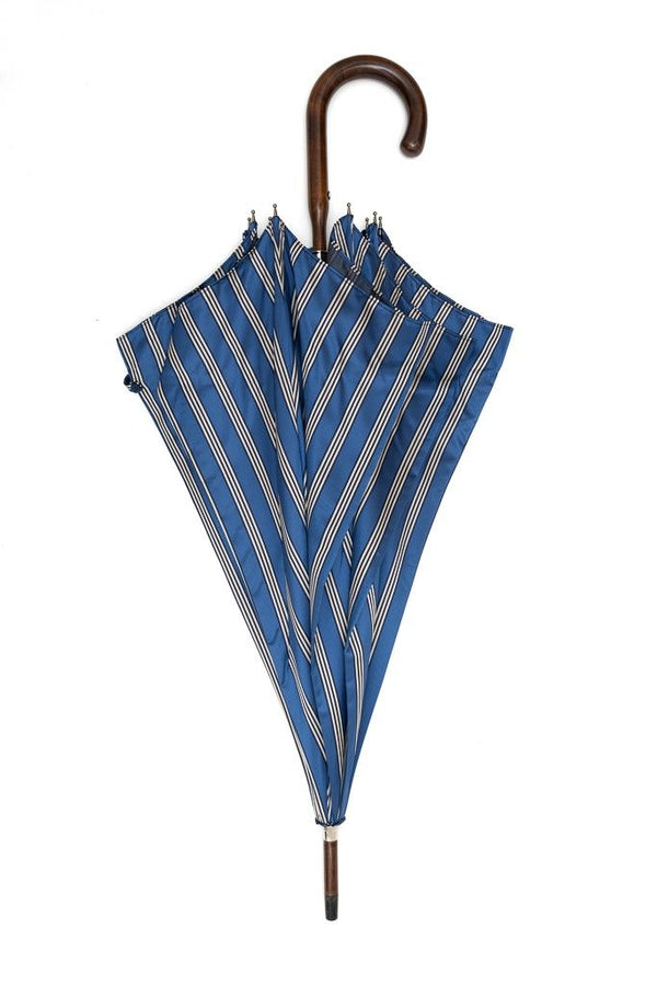 Mario Talarico umbrella, blue with white stripes, made of apple wood