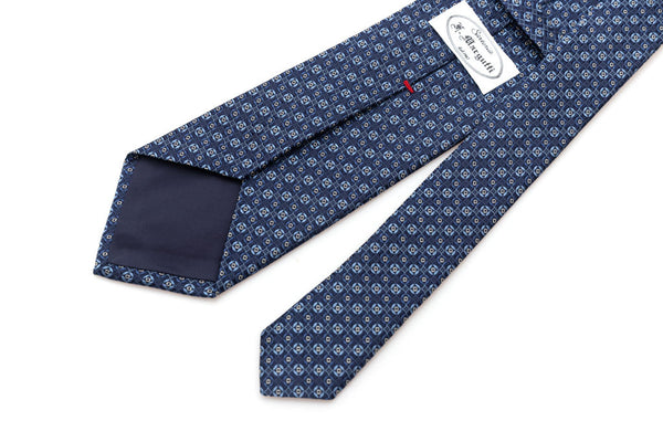 Micro-patterned blue tie in pure silk
