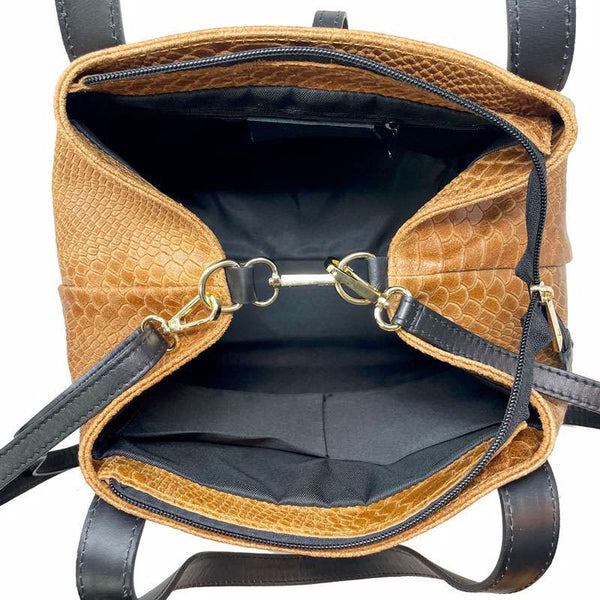 Women's Python Print Leather Handbag - 5276. 