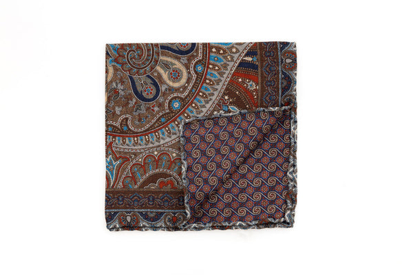 Beige clutch bag with red and blue pattern in pure silk