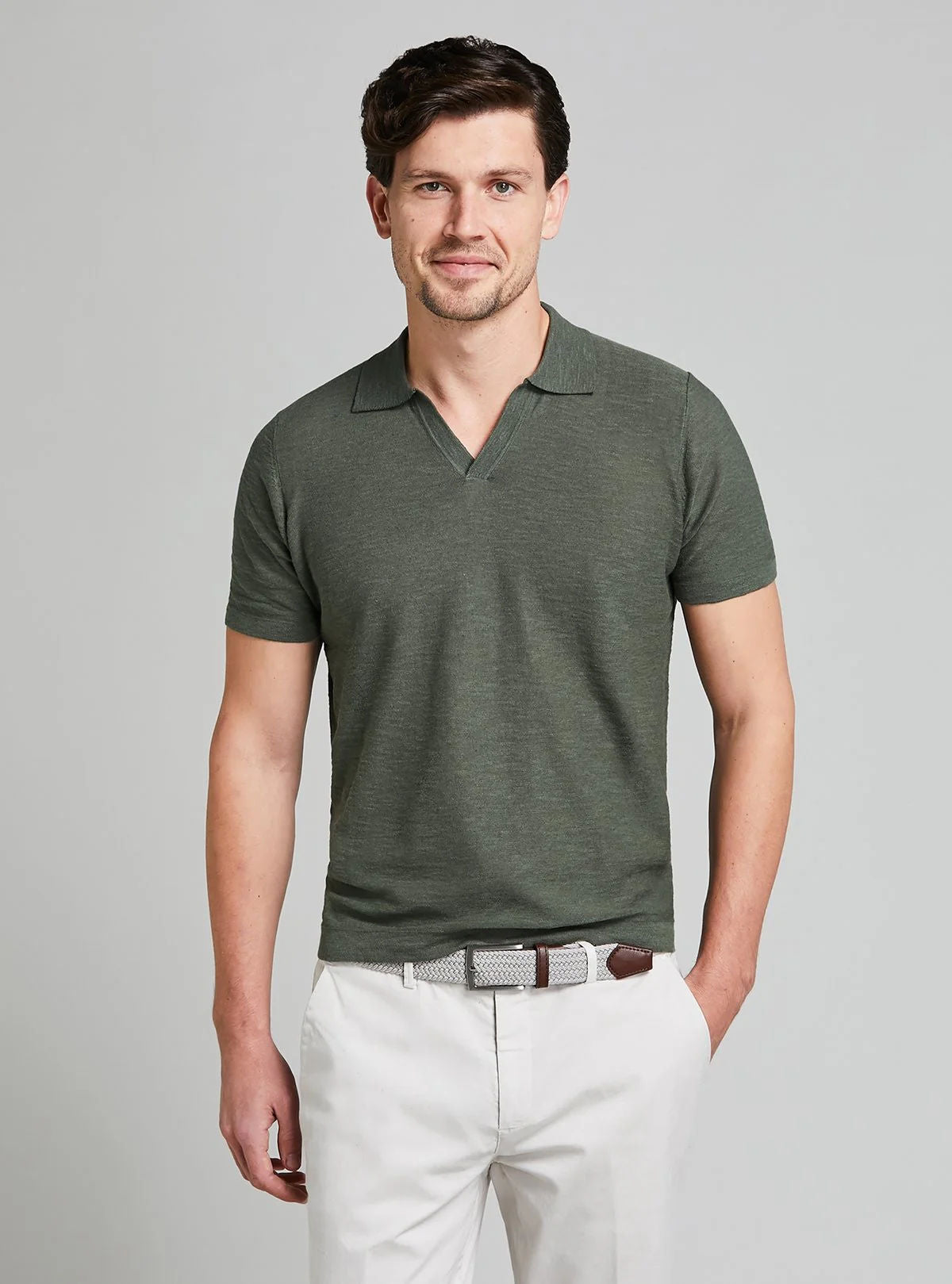 Polo in maglia in cotone e lino