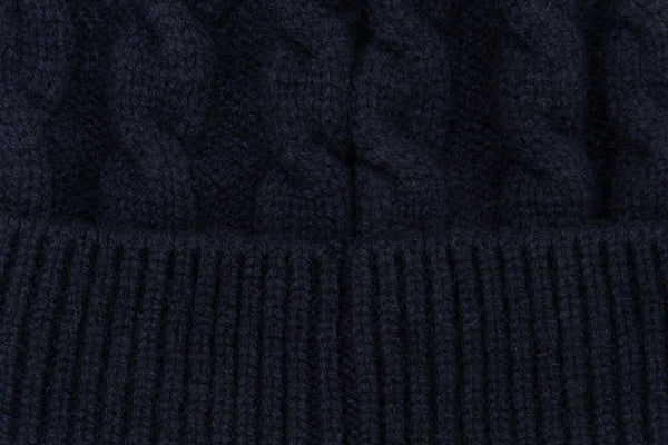 Berretto intrecciato blu notte in cashmere