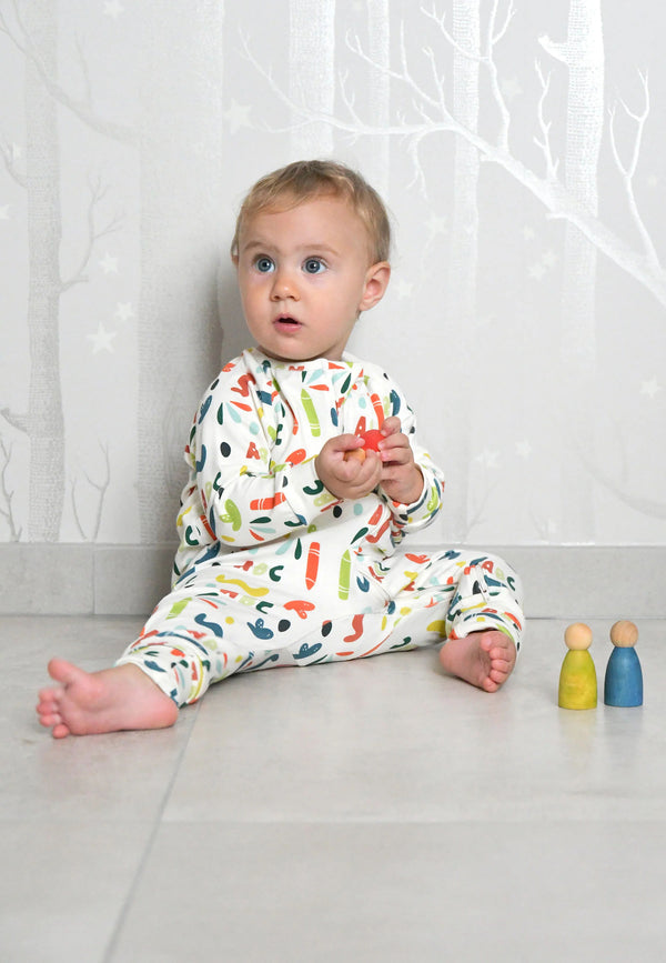 Bamboo Zip Up Romper - ABC - Blue Balloon