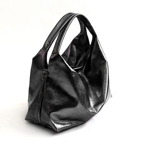 ELSA M - Dark silver laminated leather bag