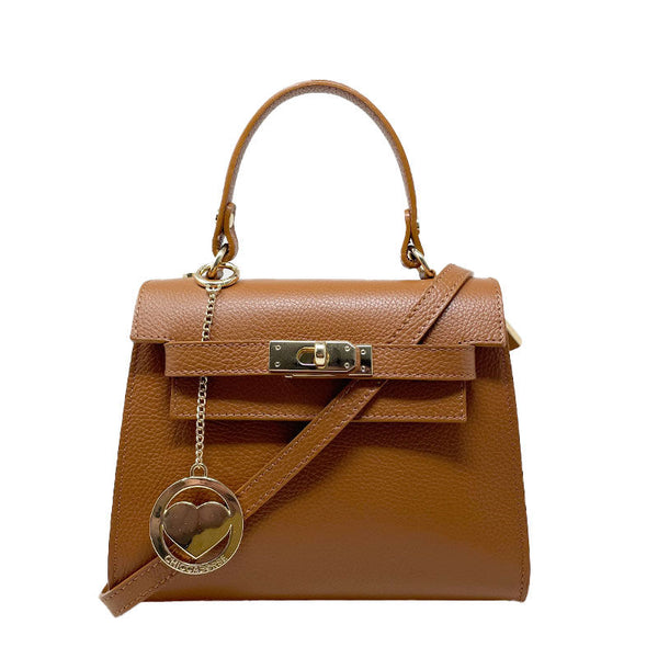 Women's Genuine Leather Handbag with Twist Closure - Roma K065 
