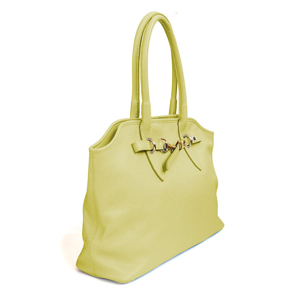 NORA - Shopping con fibbia in pelle limone