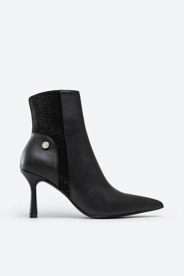 Miranda Ankle Boots in Black Synthetic Leather with Rhinestones