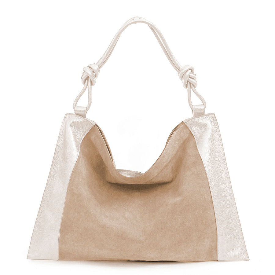 MARPHY - Maxi sacca in pelle e camoscio taupe