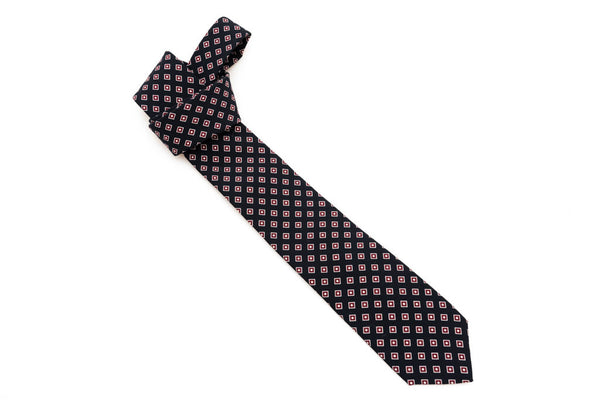 Black tie with burgundy micro pattern pure wool