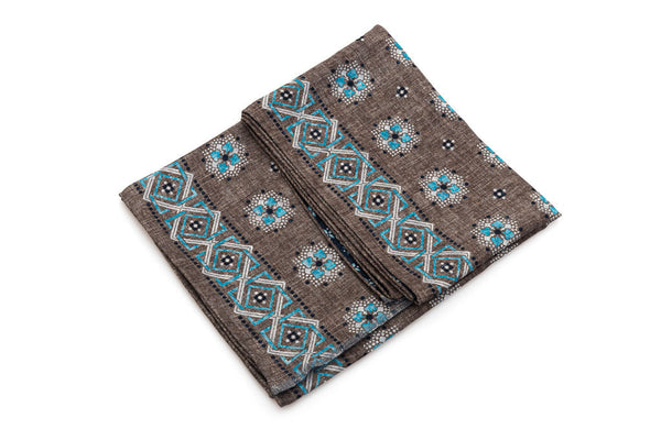 Brown and blue double face scarf pure silk